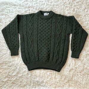 Kerry Traditions Dark Green Wool Chunky Knit Irish Sweater Medium